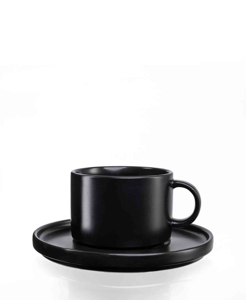 Jan Flat Stackable Cup & Saucer Set In Black