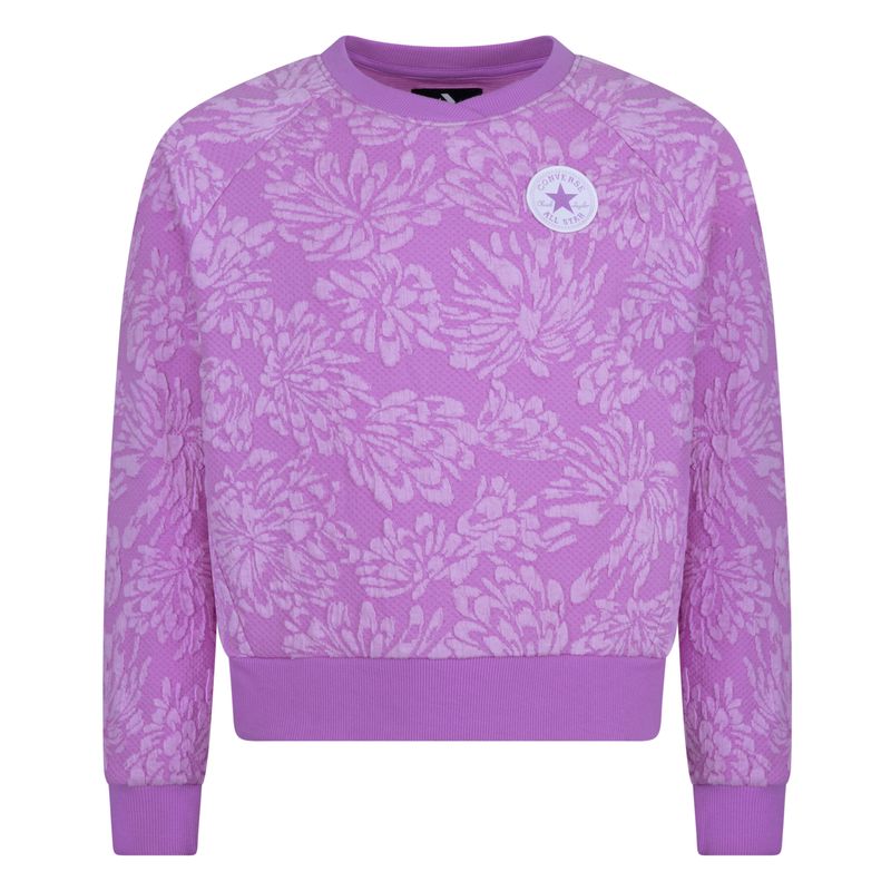 Converse Girls Floral Jacquard Crewneck Sweatshirt In Purple