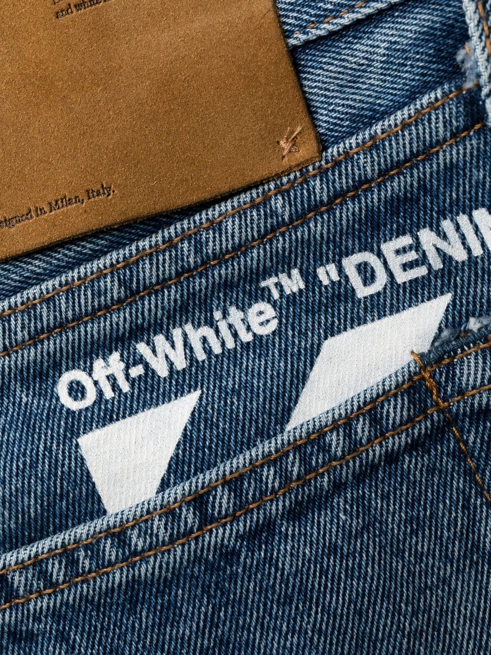 Off White Diagonal Pocket Slim-Fit Jeans In Denim