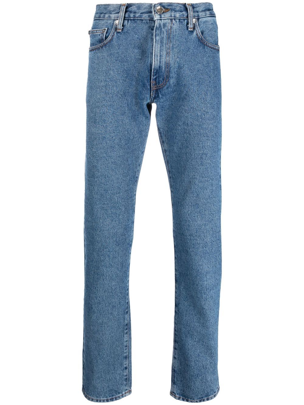 Off White Diagonal Pocket Slim-Fit Jeans In Denim