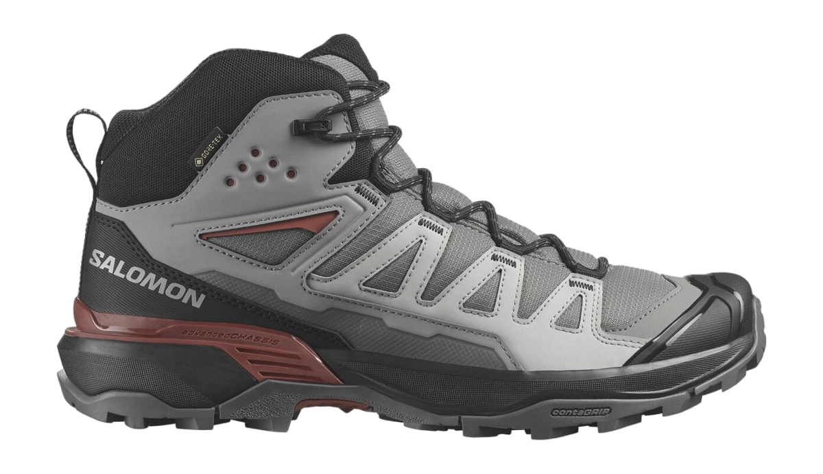 Salomon Mens X Ultra 360 Mid Gtx Shoes In Pewter/Black/Burnt Henna