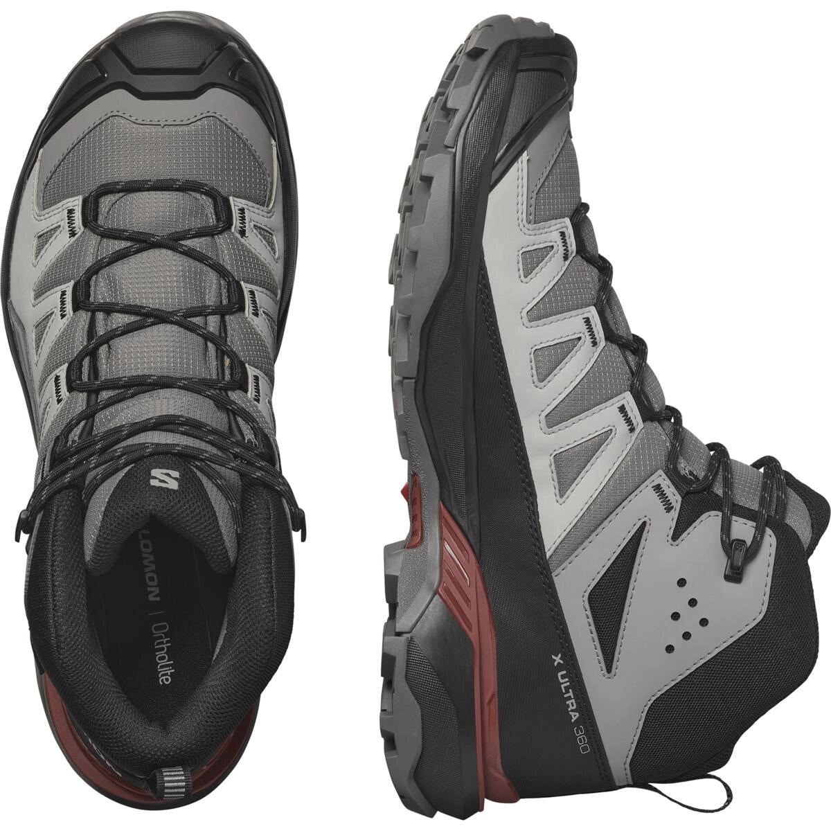 Salomon Mens X Ultra 360 Mid Gtx Shoes In Pewter/Black/Burnt Henna
