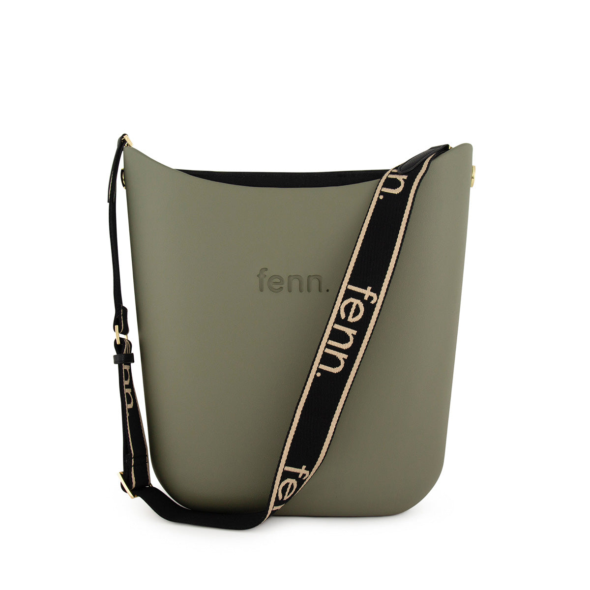 Fenn Gold Zip Black & Plain Black Canvas Tote Bag  In Watercress