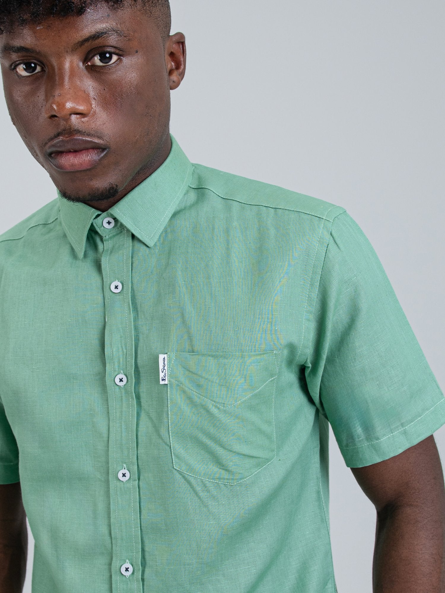 Ben Sherman Mens Short Sleeve Sage Linen Shirt
