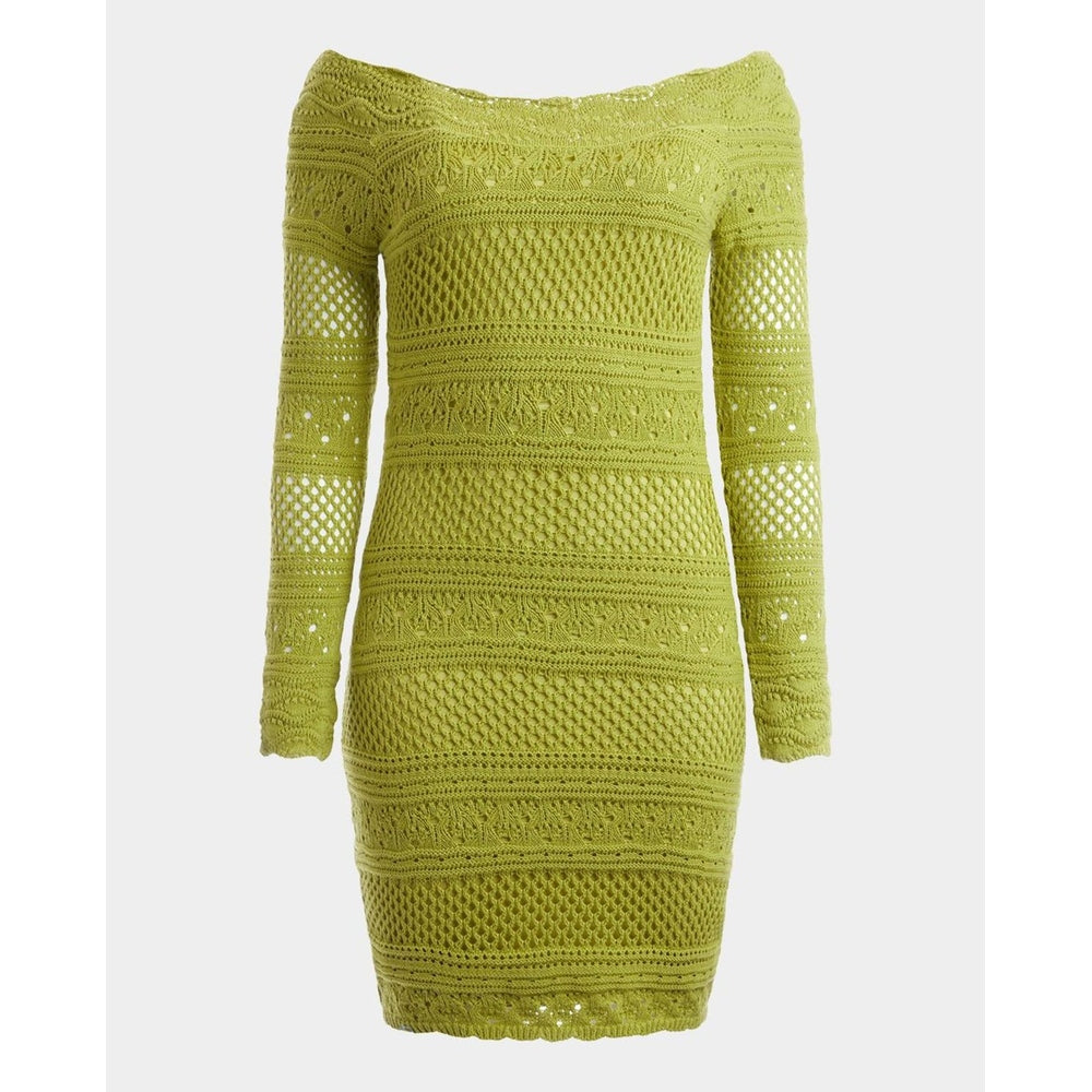 Guess Womens Long Sleeves Open Back Crochet Amelie Dress In Green