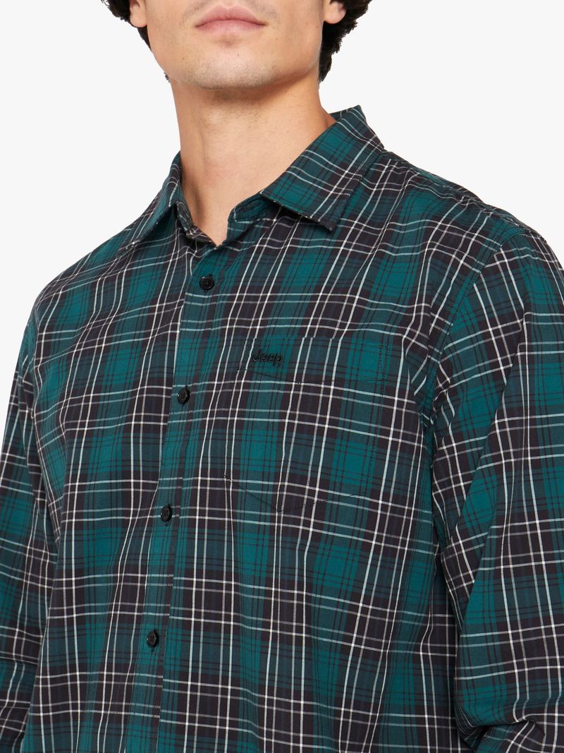 Jeep Long Sleeve Yarn Dyed Check Shirt In Green