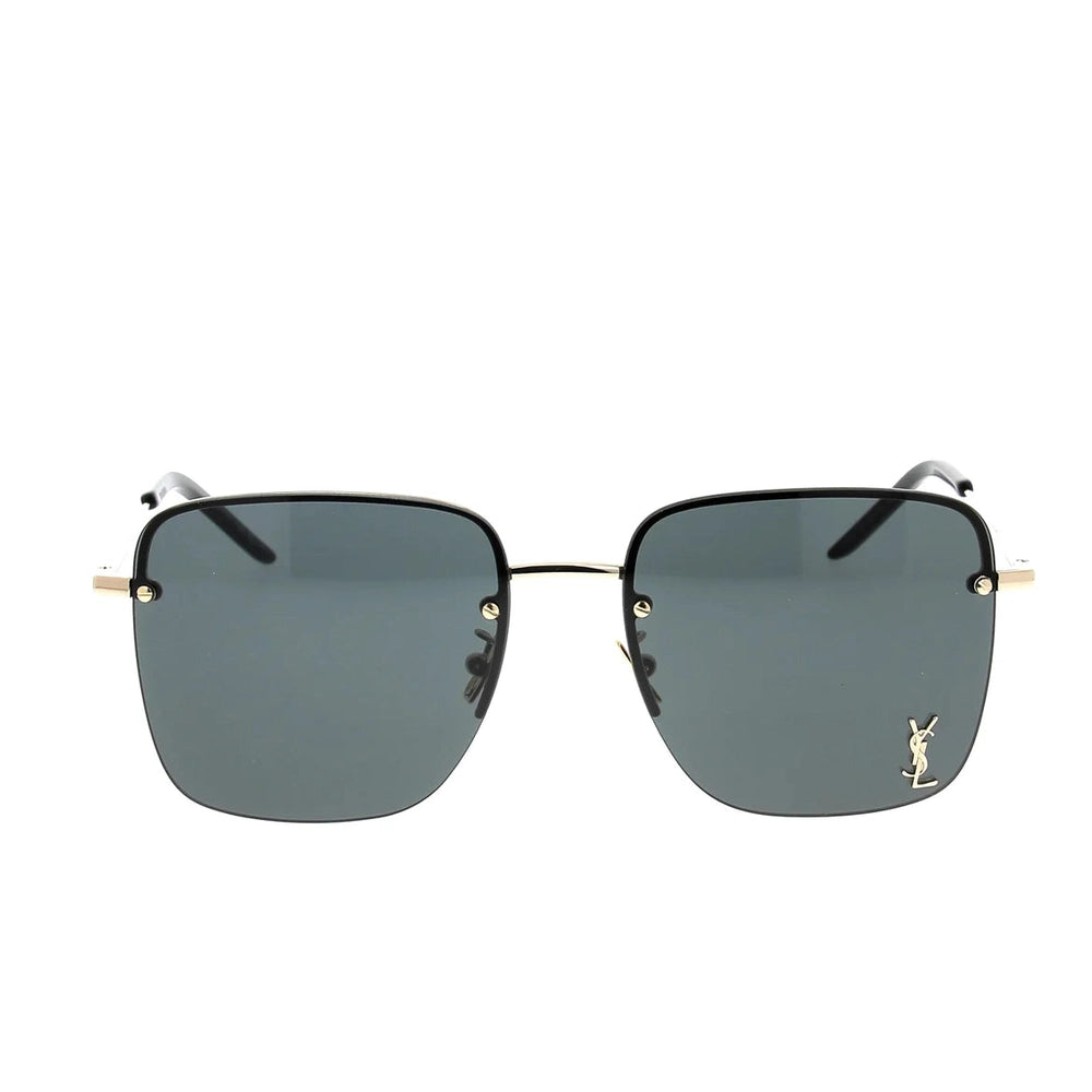 Saint Laurent Womens Eyewear Square Frame Sunglasses In Black/Gold/Grey