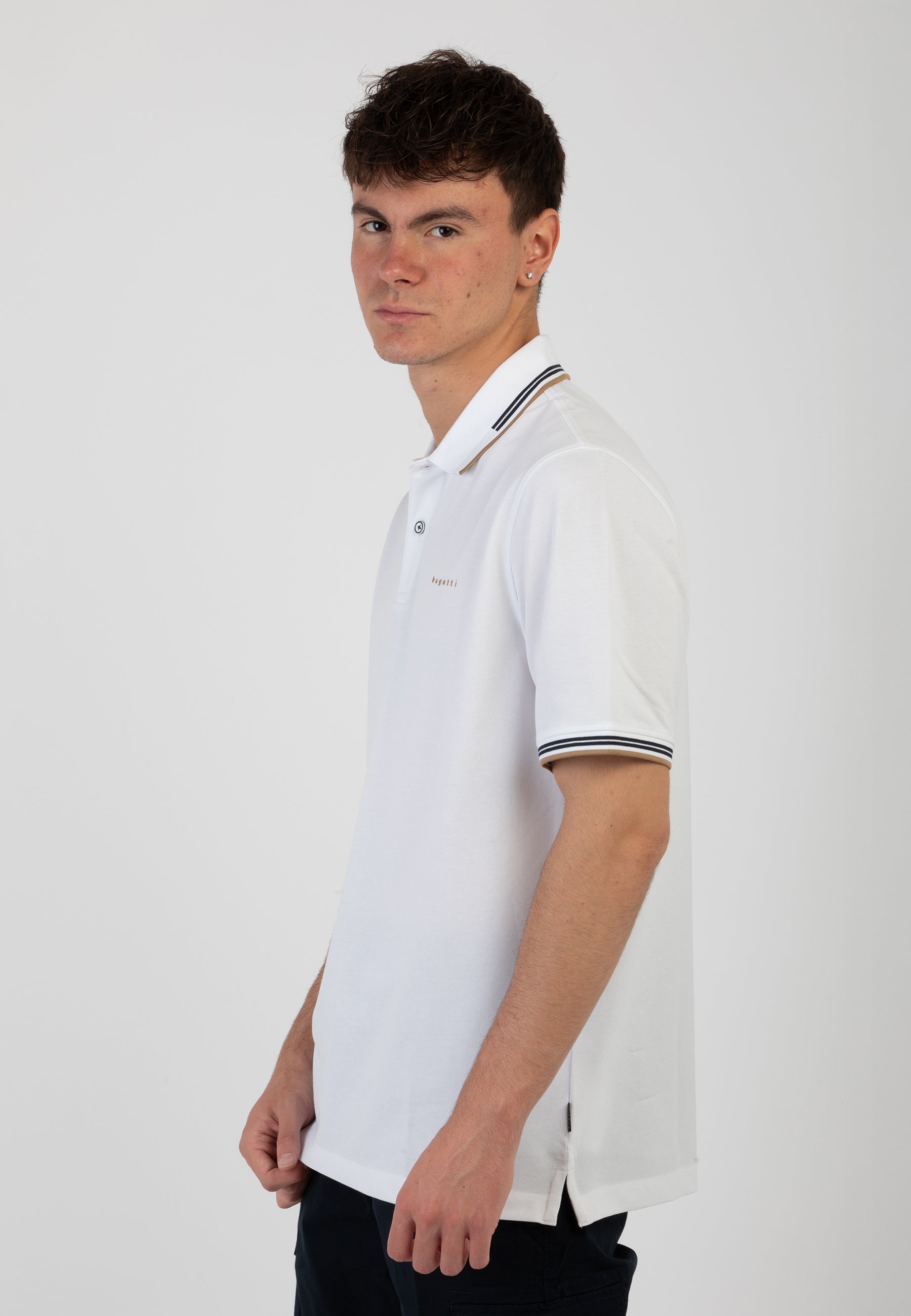 Bugatti 8150 75031C Mens White Short Sleeve Polo