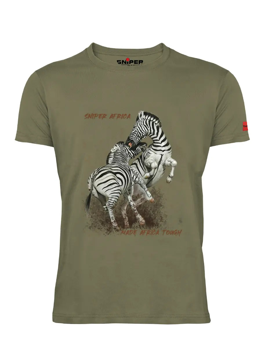 Sniper Oz Mens Zebra Tshirt Olive