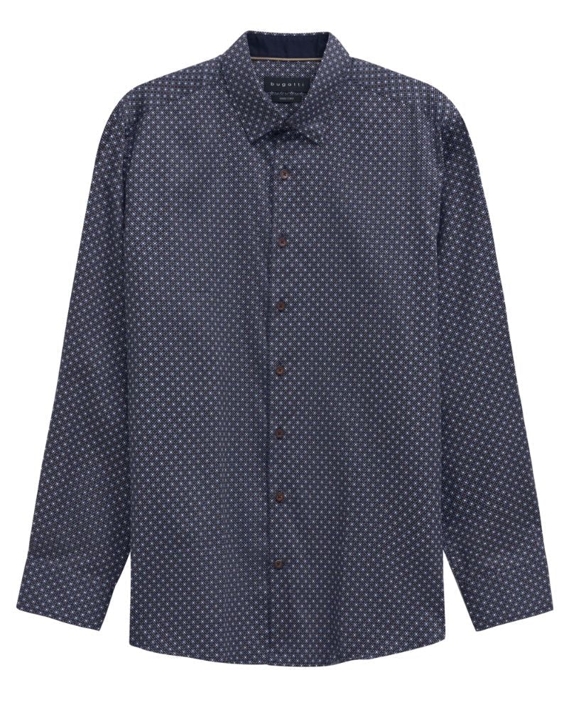 Bugatti Mens Casual Long Sleeve Shirt In Navy