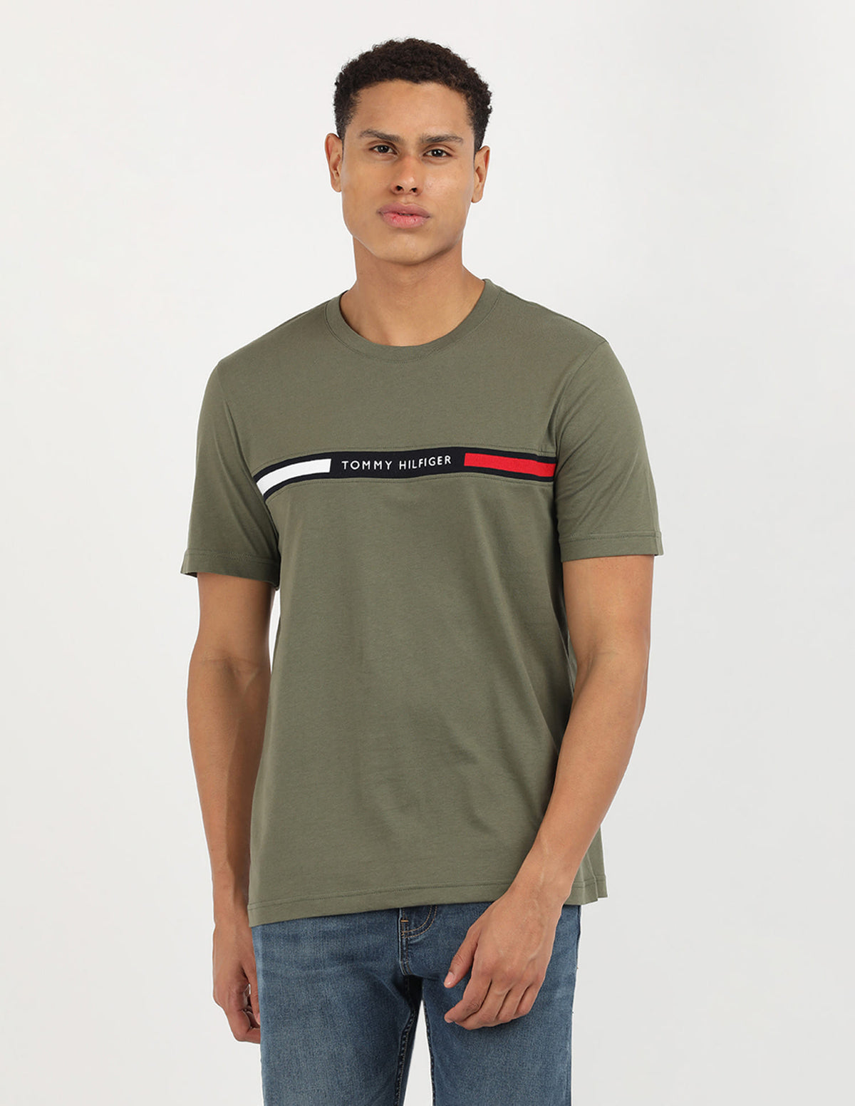 Tommy Hilfiger Mens Hilfiger Chest Insert Tee Olive