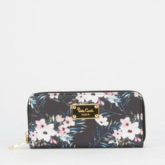 Pierre Cardin Tropical Zip Around Purse In Black