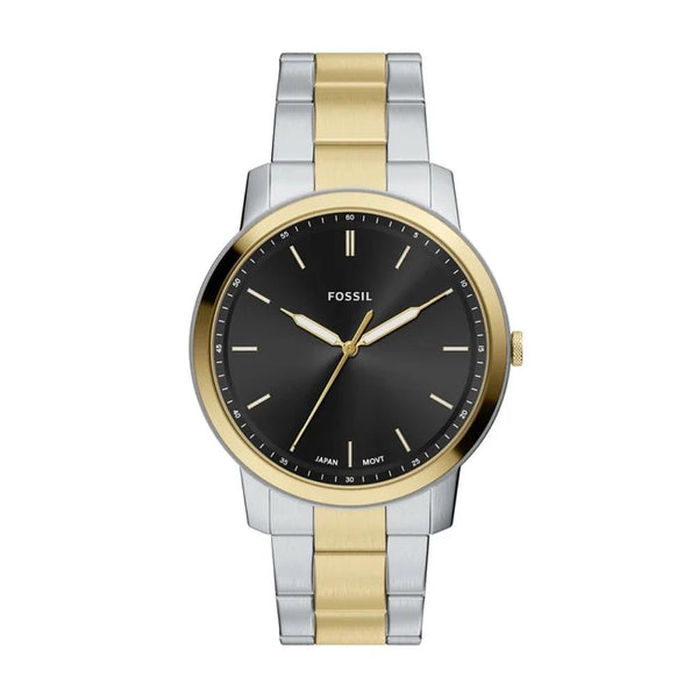 Fossil Mens Minimalist 3 hand Black Dial Watch In Gold & Silver