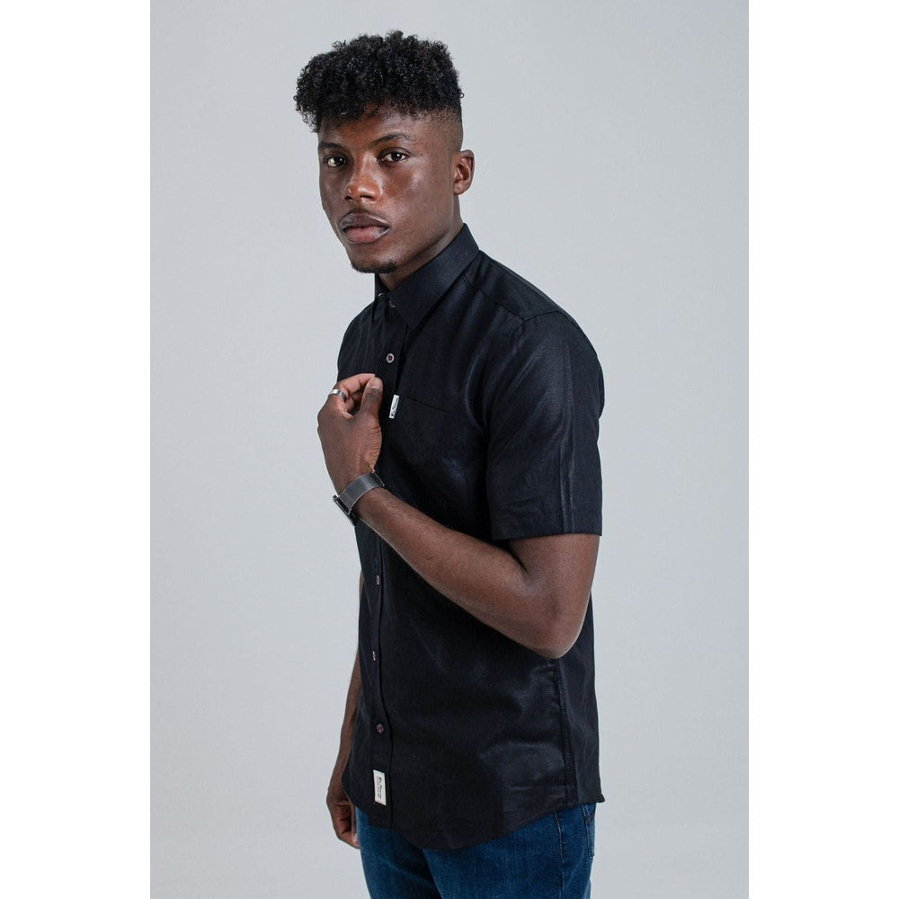 Ben Sherman Mens Linen Short Sleeve Shirt In Black
