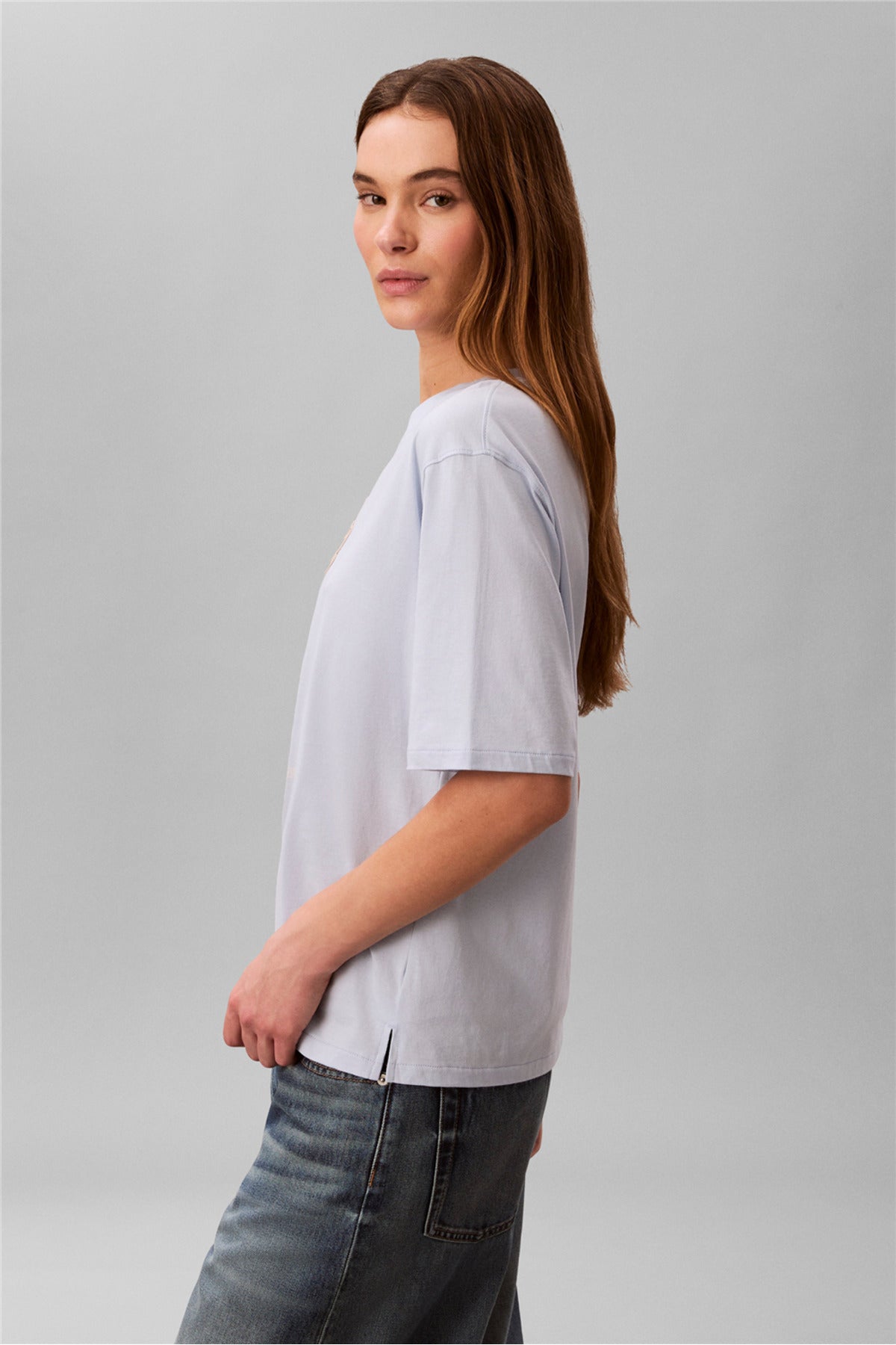 Calvin Klein Womens Seasonal Graphic Oversized T-Shirt In Light Blue