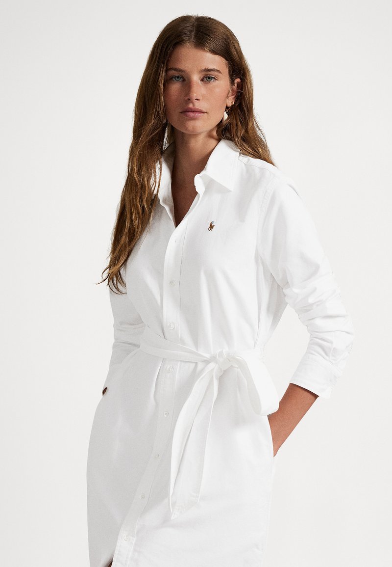 Polo Womens Sarah Belted Shirt Dress In White