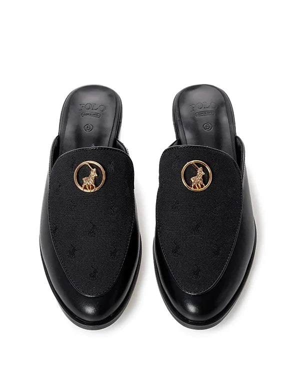 Polo Ladies Jacquard Circle Trim Black Mule Shoe