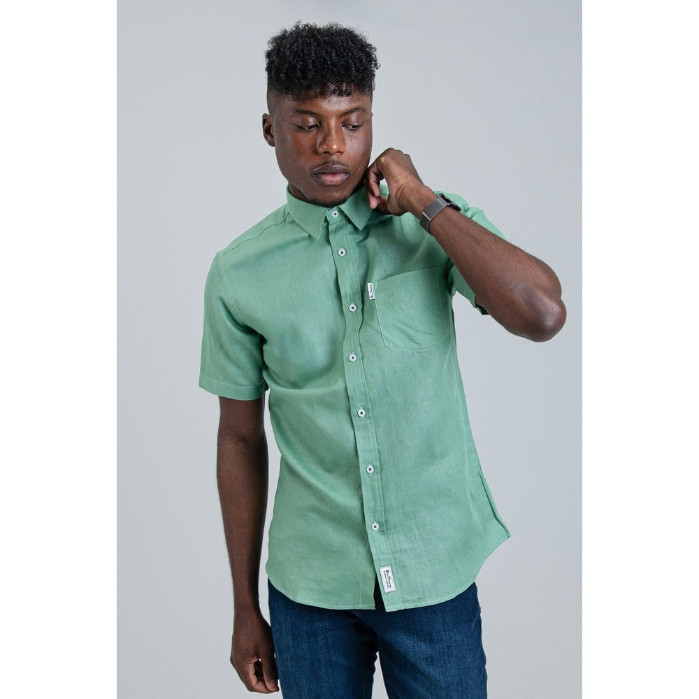Ben Sherman Mens Linen Short Sleeve Shirt In Green
