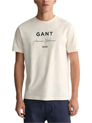 Gant 347283 Logo Script Printed Ss T-Shirt  Cream