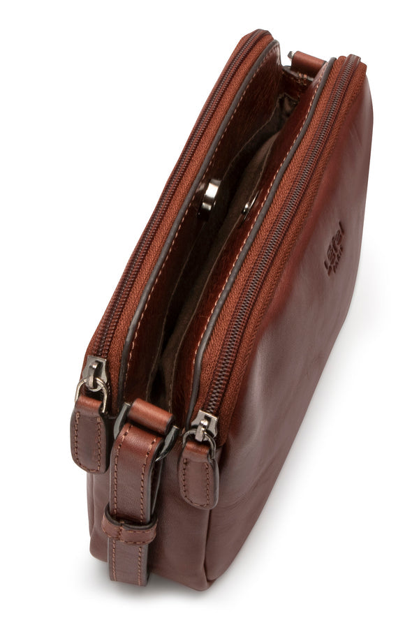 Lefel Martina Multi Zip Horzontal Sling Bag In Oxblood