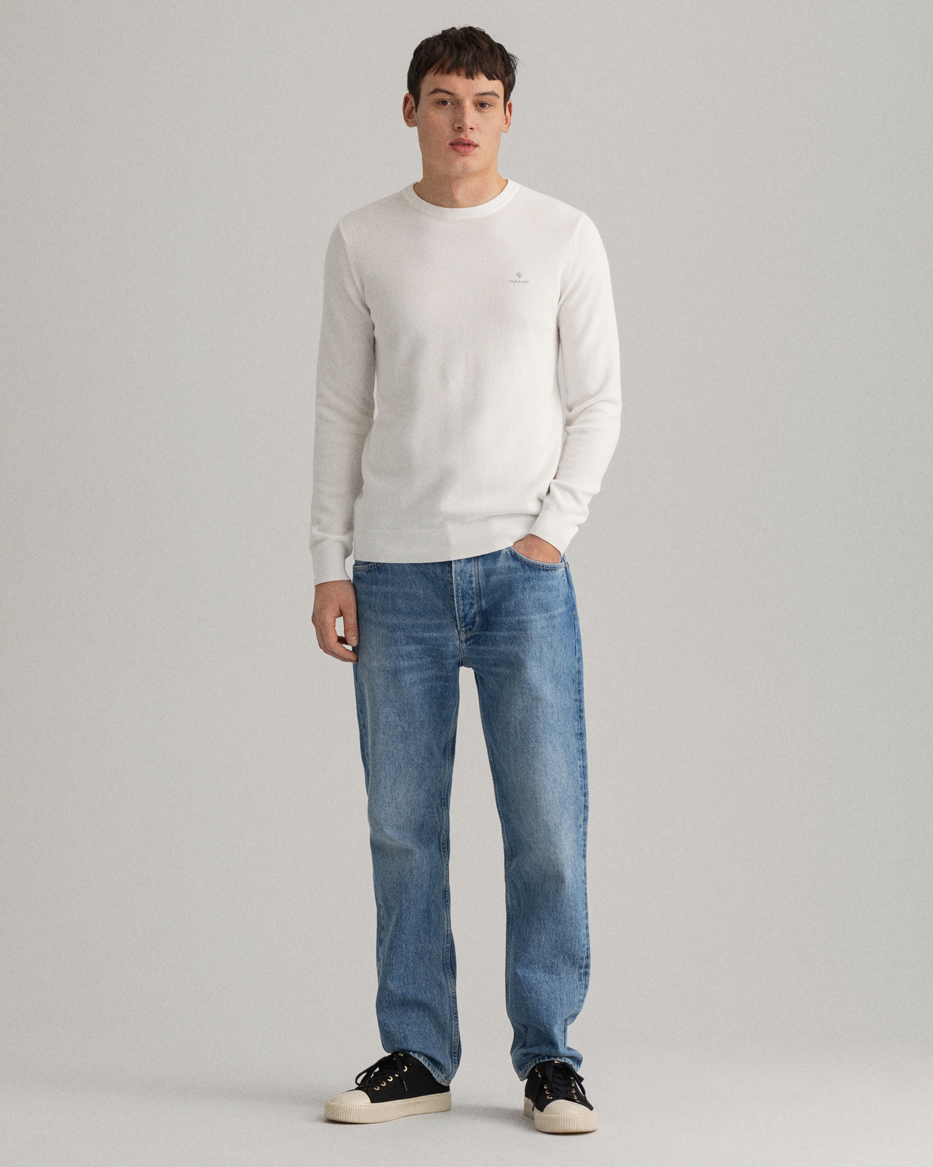Gant Mens Cotton Pique Sweatshirt In Cream