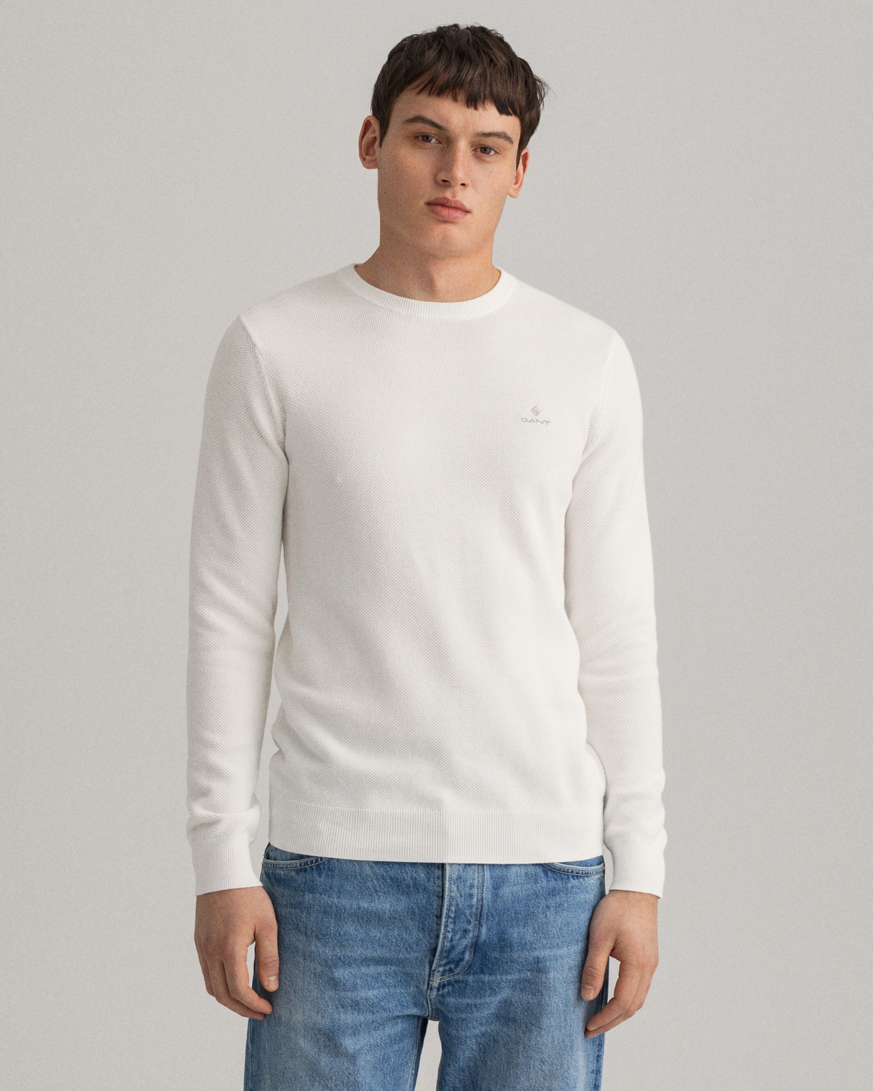 Gant Mens Cotton Pique Sweatshirt In Cream