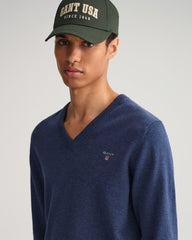 Gant Mens Classic Cotton V-Neck In Denim