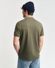 Gant Mens Regular Shield Short Sleeve Pique Polo Shirt In Green