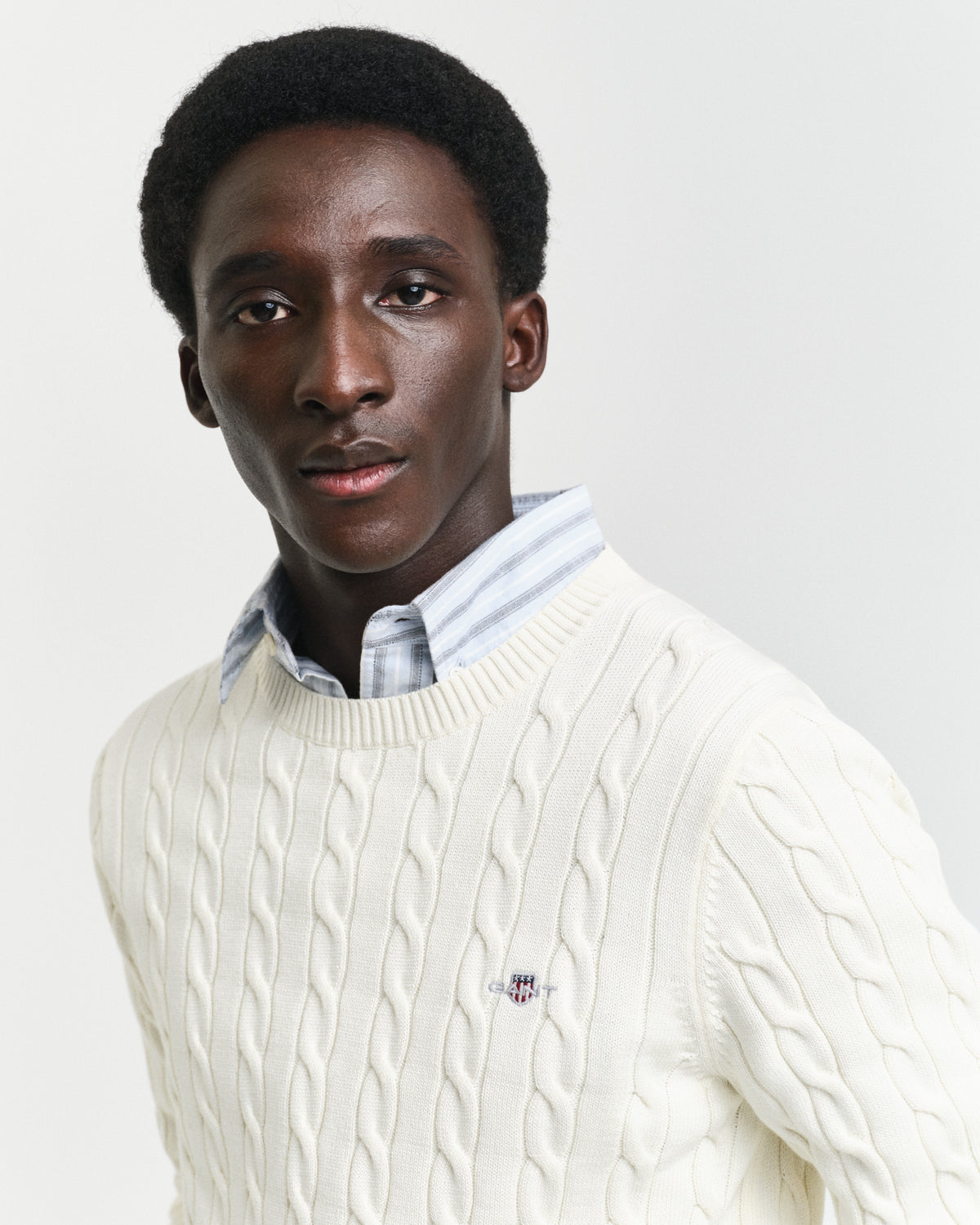 Gant Mens Cotton Cable Crew Sweater Top In Cream
