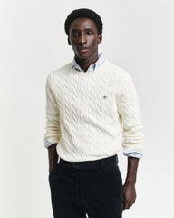 Gant Mens Cotton Cable Crew Sweater Top In Cream