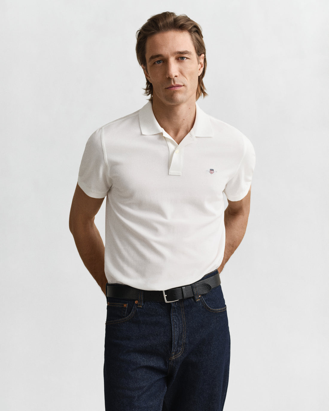 Gant Mens Regular Shield Short Sleeve Pique Polo Shirt In White