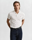 Gant Mens Regular Shield Short Sleeve Pique Polo Shirt In White