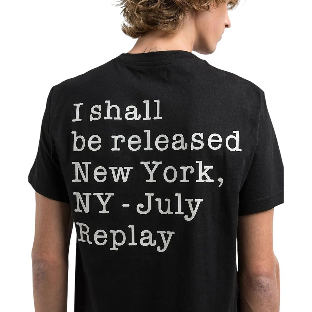 Replay Mens Cotton Short Sleeves T-Shirt With Lettering Printed In Black/White