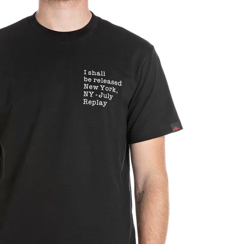 Replay Mens Cotton Short Sleeves T-Shirt With Lettering Printed In Black/White