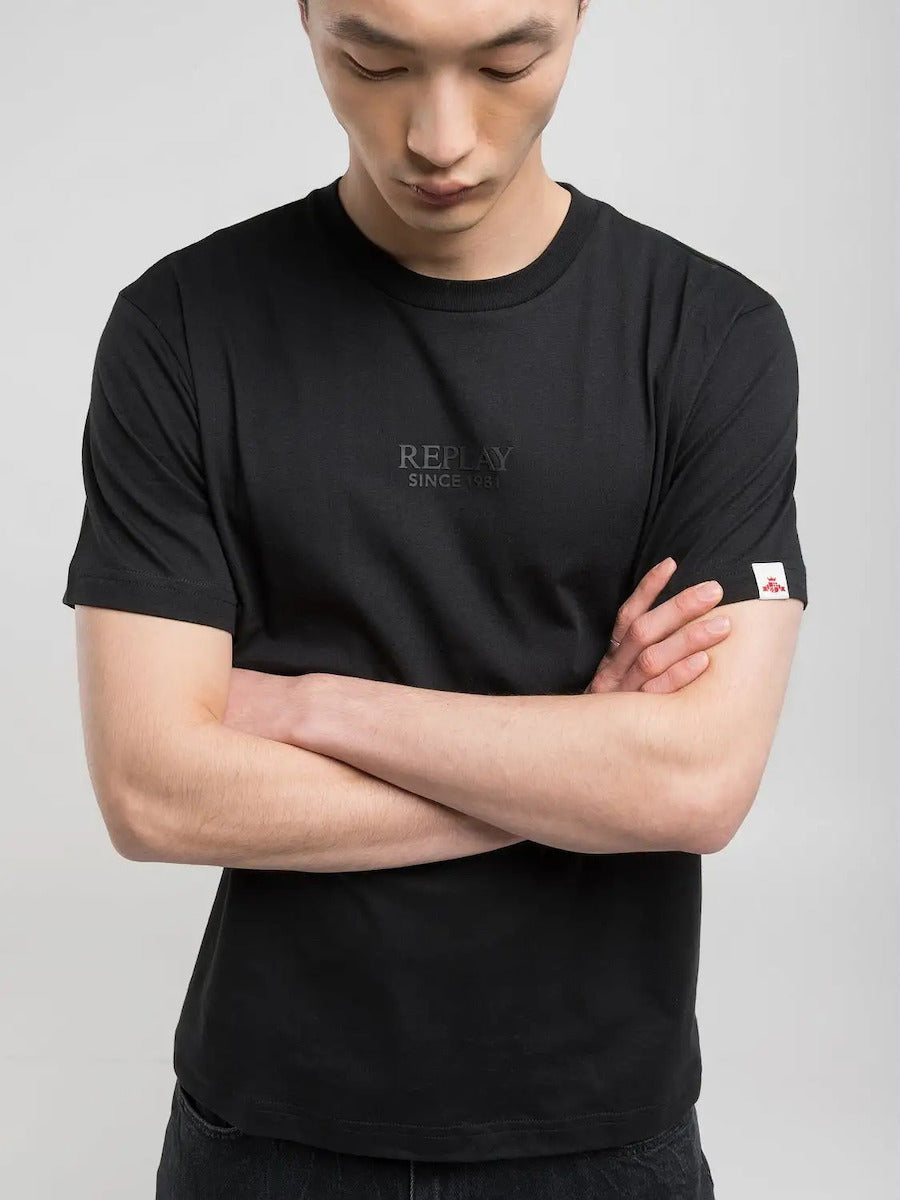 Replay Mens Centre Printed Short Sleeves In Black