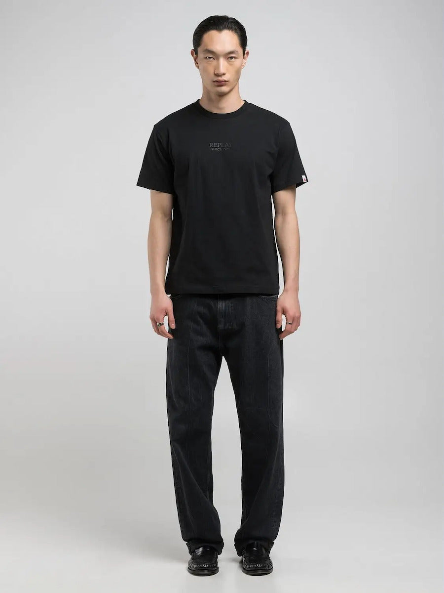 Replay Mens Centre Printed Short Sleeves In Black
