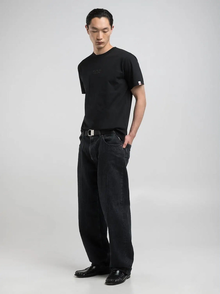 Replay Mens Centre Printed Short Sleeves In Black