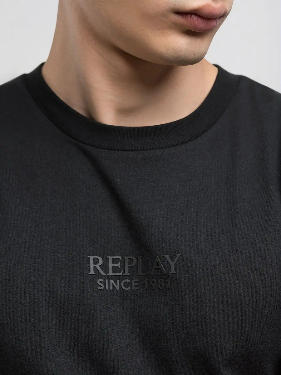 Replay Mens Centre Printed Short Sleeves In Black