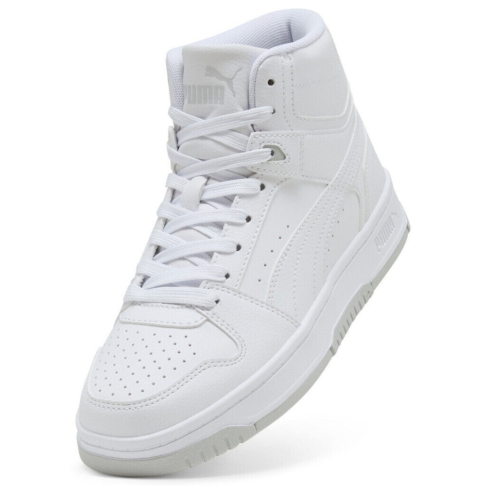 Puma Unisex Kiddies Rebound Slam Mid Junior Sneakers In White/Cool Light Gray