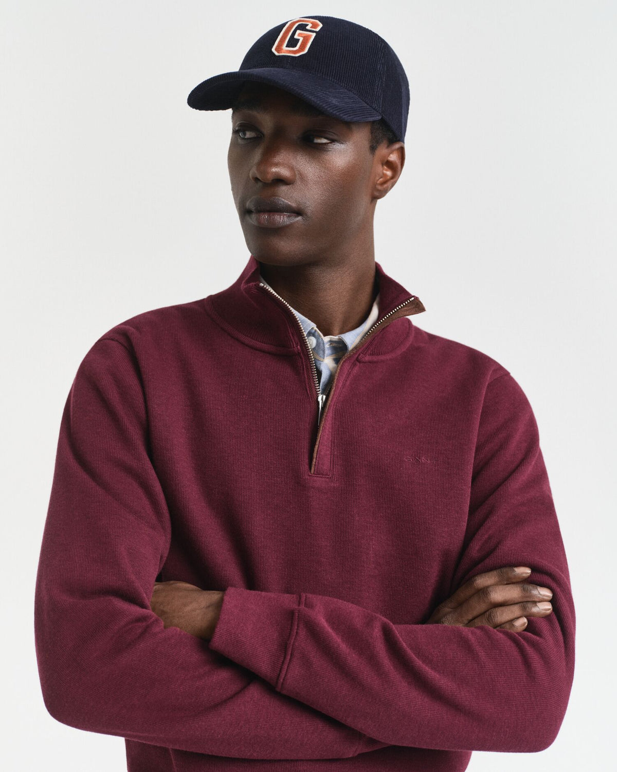 Gant Sacker Rib Half Zip Jersey In Coral