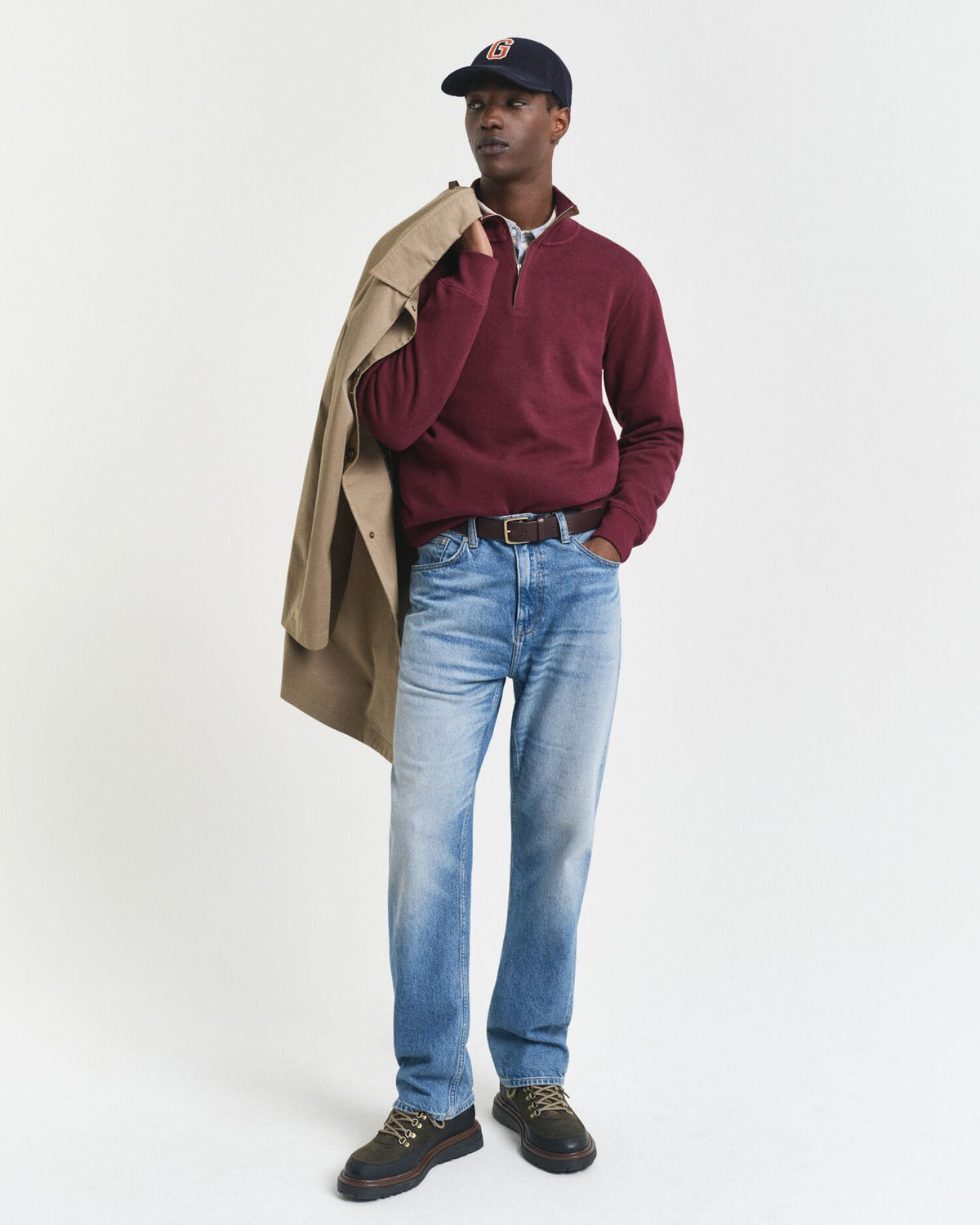 Gant Sacker Rib Half Zip Jersey In Coral