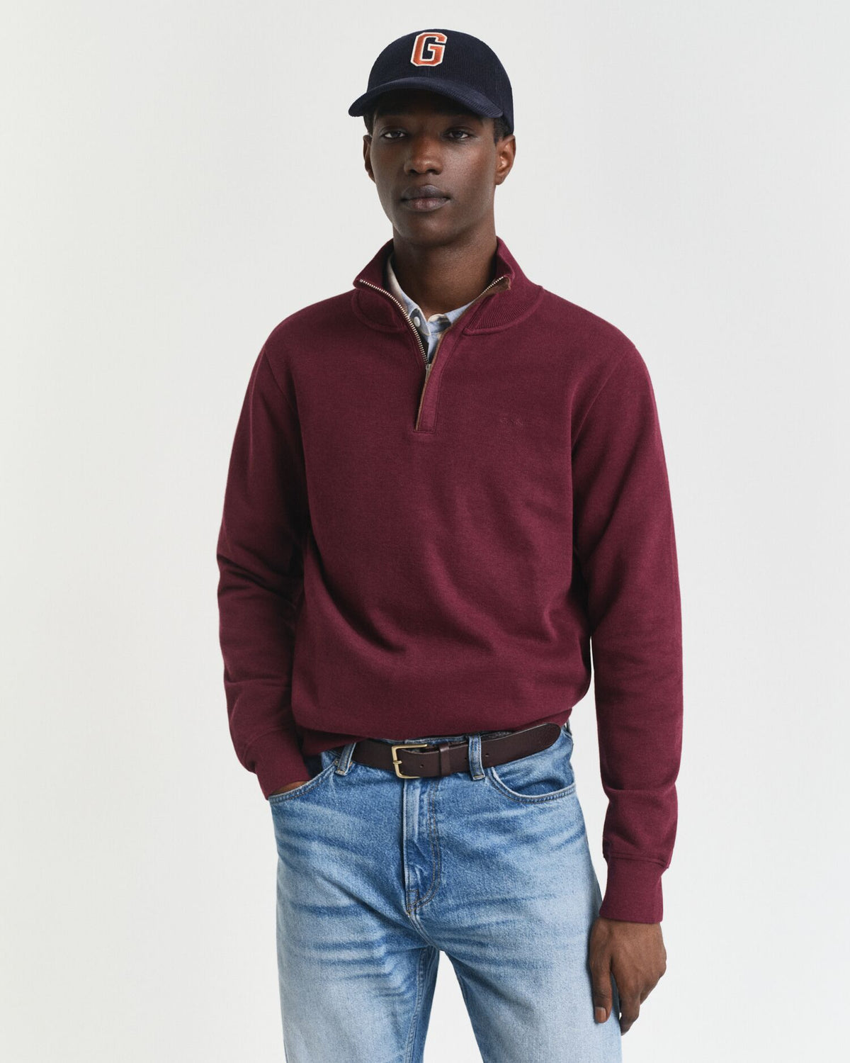 Gant Sacker Rib Half Zip Jersey In Coral