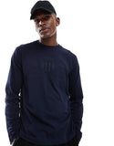 Gant Mens Embosed Toanl Shiled Logo Long Sleeve T-shirt In Navy