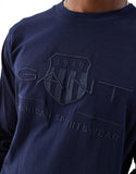 Gant Mens Embosed Toanl Shiled Logo Long Sleeve T-shirt In Navy