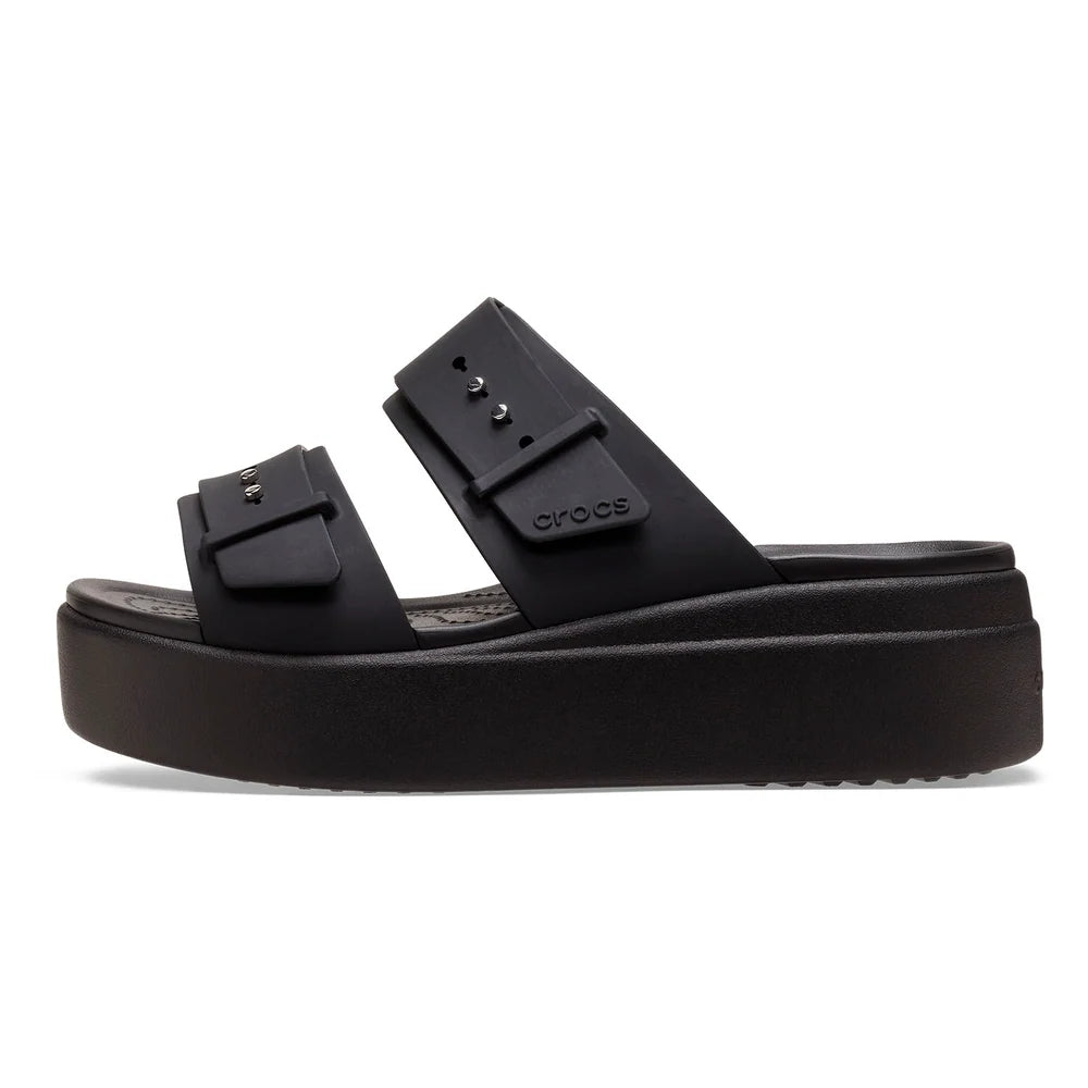 Crocs Womens Brooklyn Buckle Low Wedge Sandals In Black