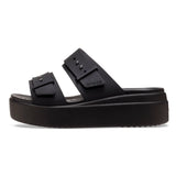 Crocs Womens Brooklyn Buckle Low Wedge Sandals In Black