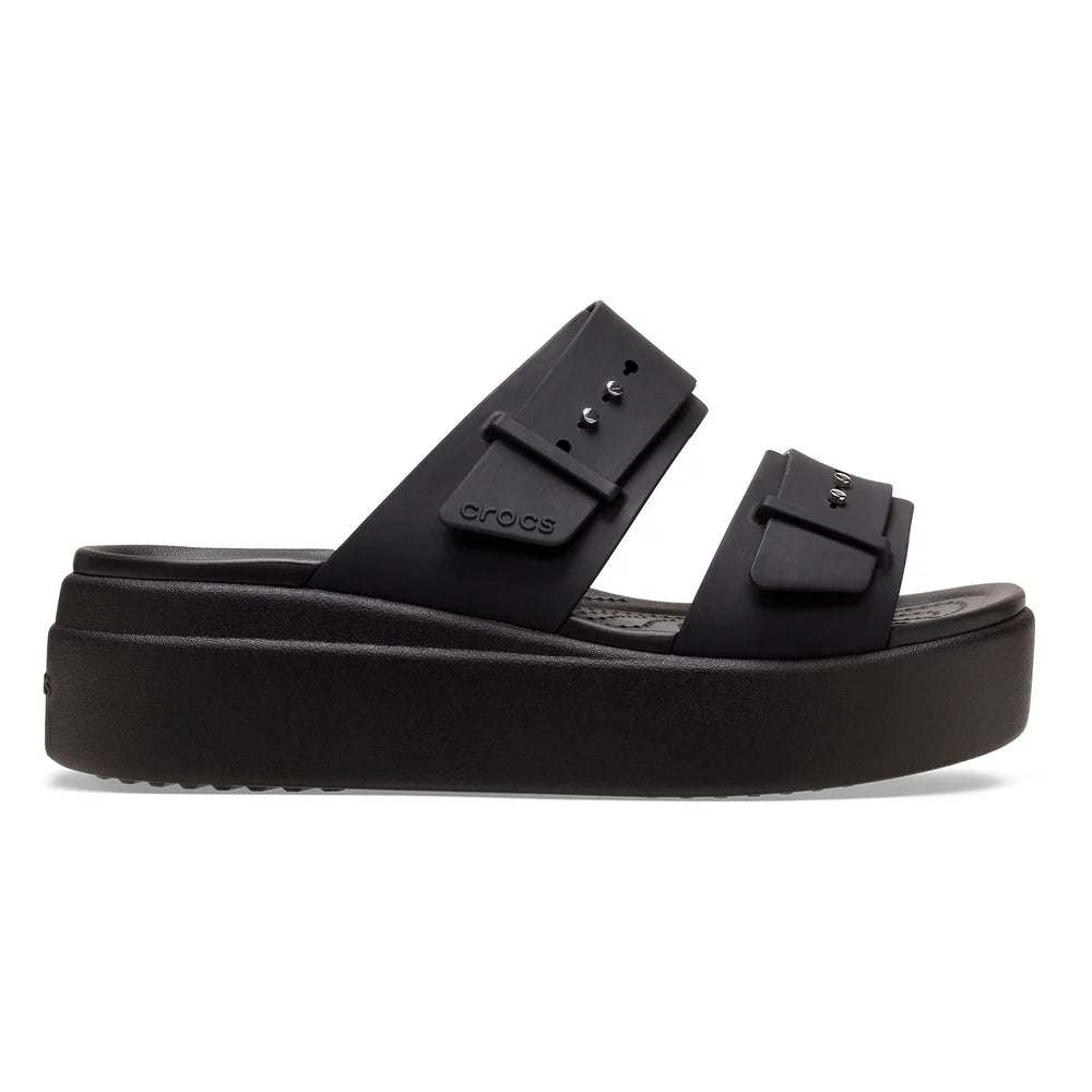 Crocs Womens Brooklyn Buckle Low Wedge Sandals In Black