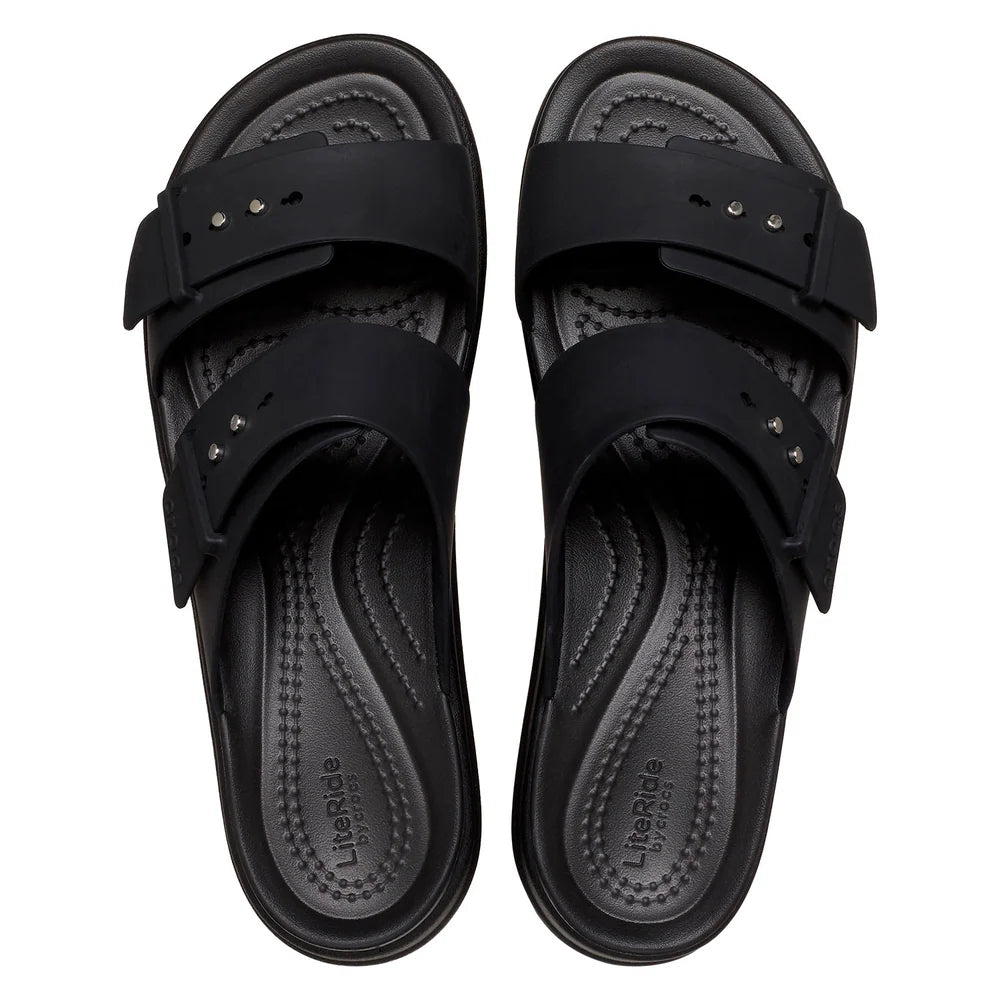 Crocs Womens Brooklyn Buckle Low Wedge Sandals In Black