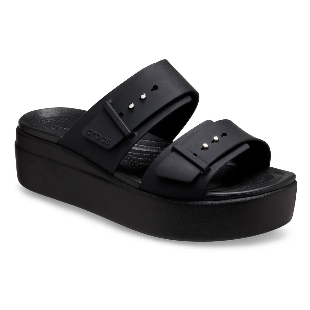 Crocs Womens Brooklyn Buckle Low Wedge Sandals In Black