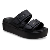 Crocs Womens Brooklyn Buckle Low Wedge Sandals In Black